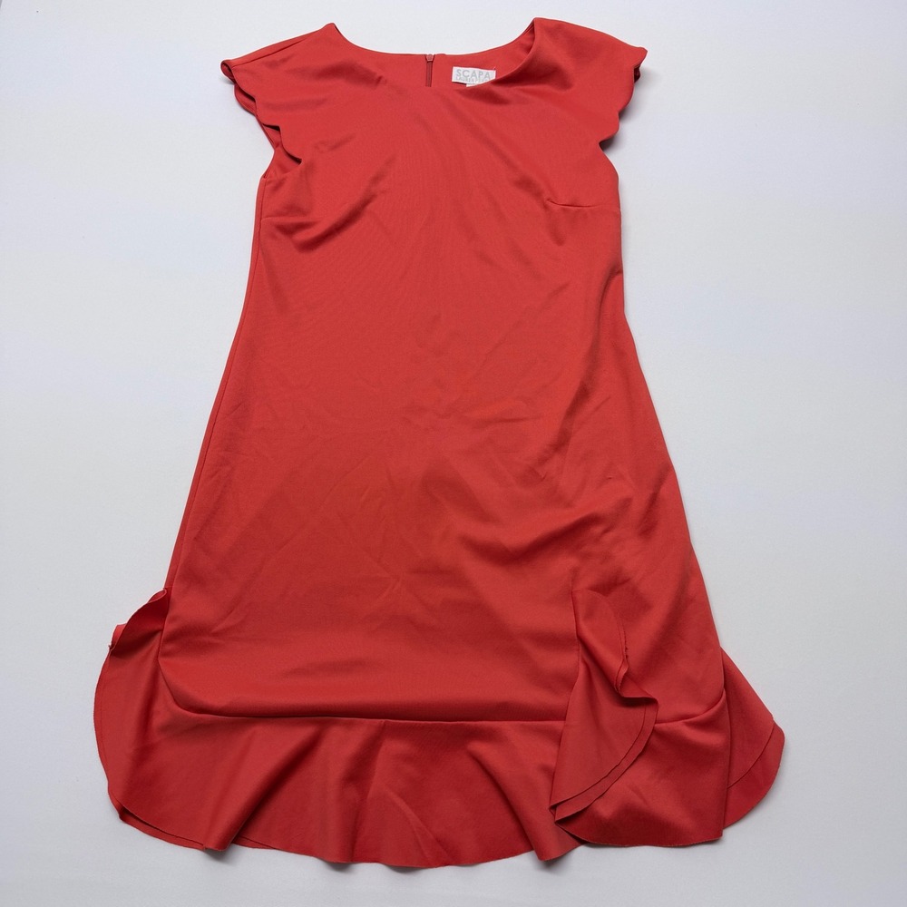Scapa Lauren Perre Red Ruffle Hem Sleeveless Cocktail Dress Size S Made Canada